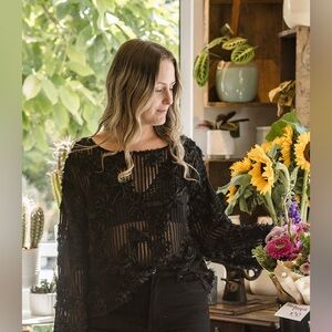 Chic floral Black crochet Sweater NWT